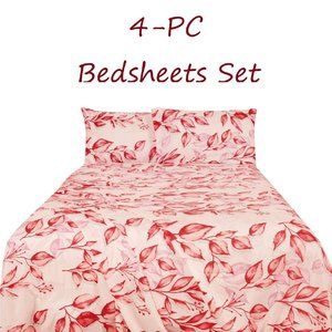 Botanical Print Bed Sheets Set 4-pc Full Queen King size